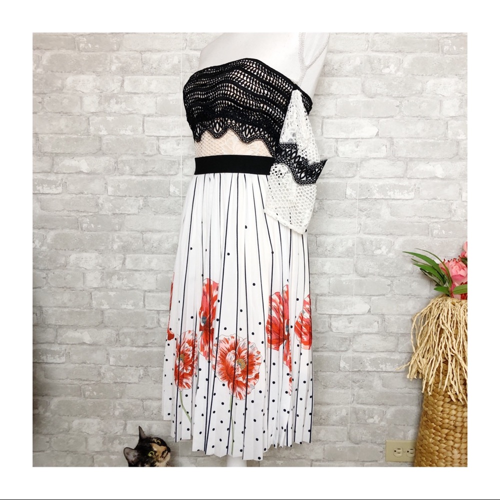 FOXIEDOX at Revolve | White w/ Black Polkadot Striped Off the Shoulder Dress S - Picture 3 of 10